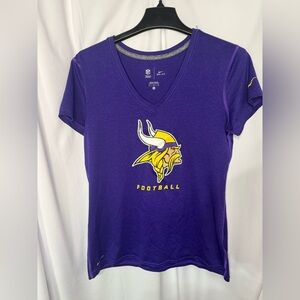 NFL Women’s Purple Vikings V-Neck Tee with Yellow Logo